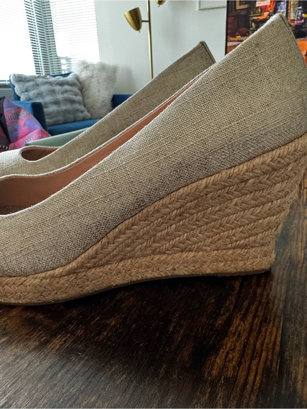 J. Crew Seville Espadrille Wedges Metallic Canvas (Linen/Beige/Gold)